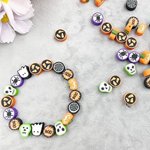 100 Pcs Halloween Handmade Polymer Clay Beads, 10mm Ghost Pumpkin Spider Polymer Clay Spacer Beads for Women Jewelry Making DIY Charms Bracelet Necklace Hair Clip Accessories Handmade Craft - color: halloween
