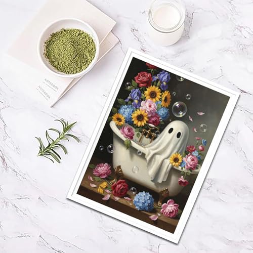 Halloween Diamond Art Kits for Adults,Ghost Bathing in Flower 12 x 16 Inch - color: Ghost, size: 11.8x15.7in(30x40cm)