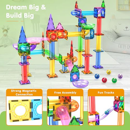PicassoTiles 150pc Magnetic Marble Run Track Set STEM Construction Toy with Slides Ramps and Tubes Educational Magnet Tile Building Kit Kids Age 3 Plus Learning Gift for Boys Girls Preschool PTG150 - color: Marble Run 150 Pcs