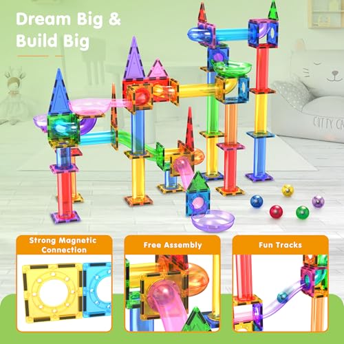 PicassoTiles 150pc Magnetic Marble Run Track Set STEM Construction Toy with Slides Ramps and Tubes Educational Magnet Tile Building Kit Kids Age 3 Plus Learning Gift for Boys Girls Preschool PTG150 - color: Marble Run 150 Pcs