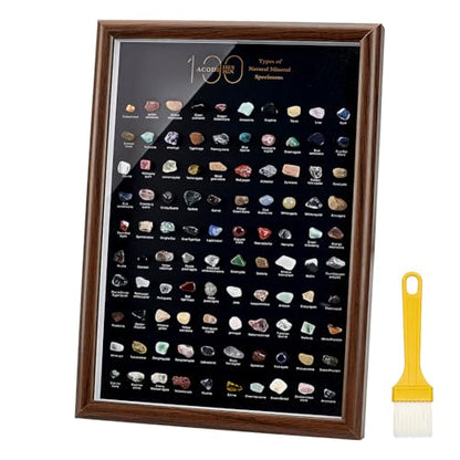 PH PandaHall 100pcs Crystals Stones Natural Mineral Specimen Shadow Box Mixed Stone Crystal Collection Display Frame Crystal Chips Set for Home Office Desk Decor Birthday Gift Giving