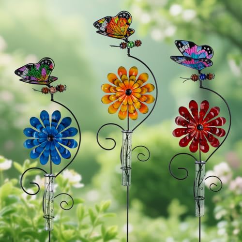 3 Pack Rain Gauge Outdoor, 5 Inch Tube Butterfly Rain Gauges - color: 3 Pcs-Butterfly&Flower
