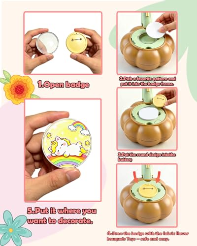 Rainbow World 2 in 1 Fabric Flower Press for Kids, DIY Flower Bouquet Kit with Button Maker, Embossing Tool STEM Toy, Screen-Free Activity for 4-8 Girls Boys - color: Dark brown