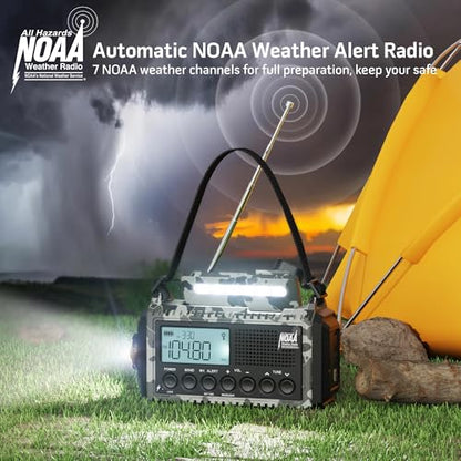 Mesqool Emergency Radio NOAA/AM/FM/SW, 12000mAh Battery Powered - color: Gray Camo
