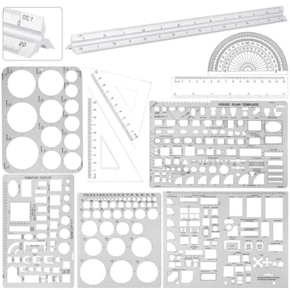 Zonon 10 Pcs Architect Scale & Geometric Drawing Template, Classic, Clear - color: Clear, style: Classic