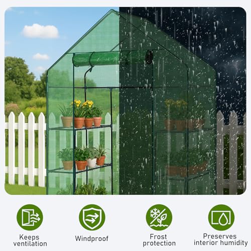 Outvita Walk-in Greenhouse, 3 Tiers 4 Shelves, Durable PE, 56"x29"x77" - style: 3 tiers 4 shelves