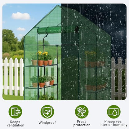 Outvita Walk-in Greenhouse, 3 Tiers 4 Shelves, Durable PE, 56"x29"x77" - style: 3 tiers 4 shelves