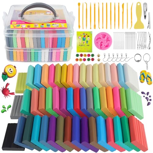 CyAJM Polymer Clay 50 Colors Oven Bake Modeling Clay Kit with Jewelry Tools - color: 50 Color