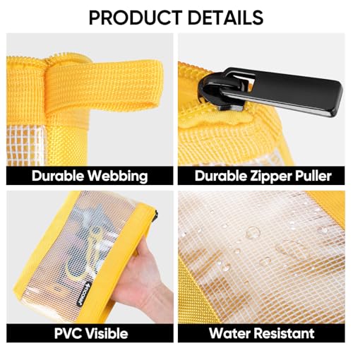 TICONN 6PK Tool Pouches with Zipper, Waterproof 1680D Oxford Small Tool Bag - size: Clear, 6 Pack Combo