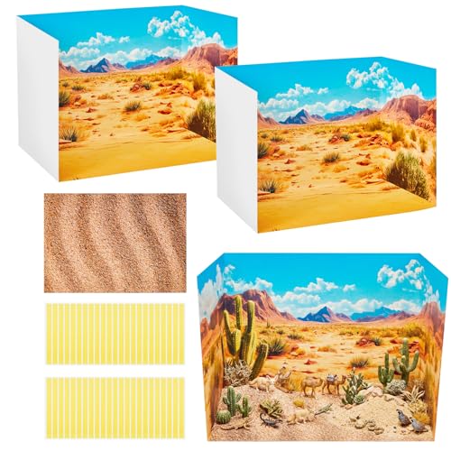 AmazingSpark 2 Set Desert Habitat Diorama Box and Sand Decor, Desert Diorama Project Supplies Set, Cardboard Display Case Kit & Sand Sticker with Double Sided Tapes for DIY Crafts - style: Desert