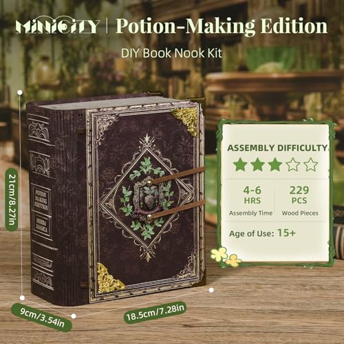 MiniCity Potion-Making Book Nook Kit, 3D Wooden Bookshelf Puzzle with LED - color: Potion-making Edition