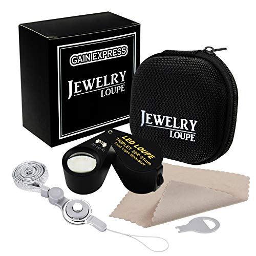 Jewelry Loupe 20X 21mm Triplet Lens Foldable Pocket Magnifying Glass with LED UV Light, Jewelers Loupe with Case Cloth Lanyard for Diamonds Gemstones Coins Stamps - color: 20x Magnification