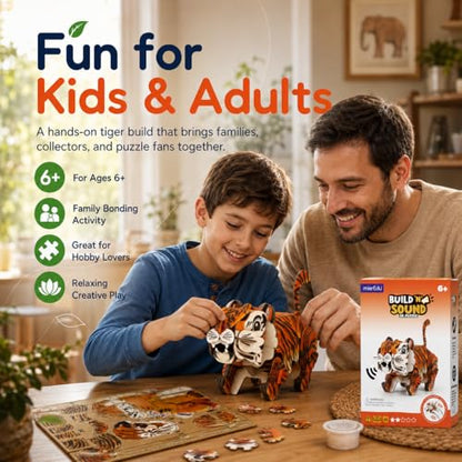 MierEdu Build 'N' Sound 3D Puzzle for Kids, Animal Puzzle with Sound Module, Educational STEM Craft Kit, FSC Paper Model Building Toy Gift for Ages 6+ - color: Tiger
