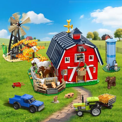 INSOON Western Farm Barn House Building Set with Lights for Boys Girls 8+