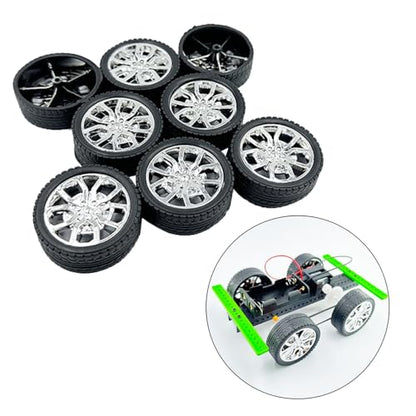 8PCS Toy Car Wheel RC Car Rubber Tire Wheel with Metal Shaft Axles for RC Car Truck Robot DIY Model Car Building Parts (2.5x45mm) - style: 2.5x45mm