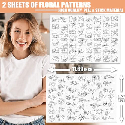 Patemby Embroidery Pattern Water Soluble Embroidery Stabilizers, Stick and Stitch Embroidery Paper Wash Away with Pre-Printed Pattern Designs Stencils Transfers for Hand Sewing Lover Beginner - color: Lette