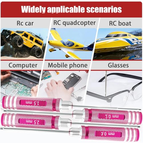 4Pcs RC Hex Drivers 1.5 2.0 2.5 3.0mm Screwdriver Hex Tool Kit - color: Pink