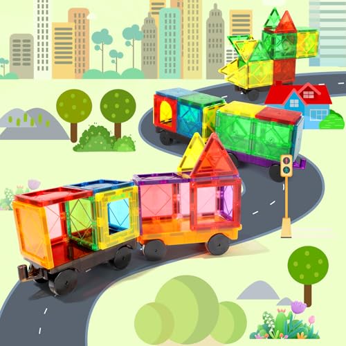 Mruikeny Magnetic Tiles Cars Construction Set - 4 PCS Magnet Cars Set - style: 4PC Cars Black Set