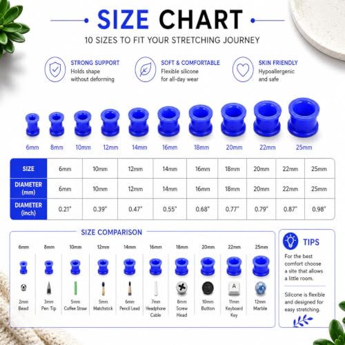 Oyaface 20 PCS Piercing Tunnel Set Soft/Hard Silicone Flesh Ear Plugs 2g-25mm Flexible Ear Stretching Gauge Expander - color: Blue