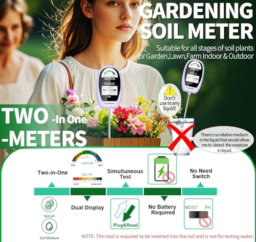 HSLGOVE Soil Test Kit, 2-in-1 Soil Moisture Meter/Soil PH Meter, Dual Screen Soil Tester, Soil Moisture Meter for Plants Watering/Gardening for Lawn,Farm Indoor&Outdoor Use-Grape Purple