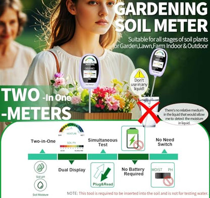 HSLGOVE Soil Test Kit, 2-in-1 Soil Moisture Meter/Soil PH Meter, Dual Screen Soil Tester, Soil Moisture Meter for Plants Watering/Gardening for Lawn,Farm Indoor&Outdoor Use-Grape Purple