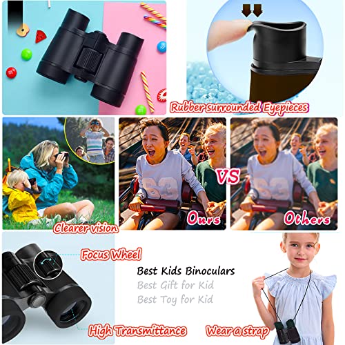Kids Binoculars Ages 3-12 with Compass & Whistle - color: Black