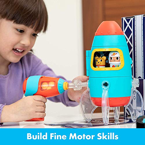 Educational Insights Design & Drill Bolt Buddies Rocket - Building Construction Toys for Toddlers 3-5, Take Apart Toy Rocket Kit, Kids Tool Set with Electric Toy Drill, Toddler STEM Toys