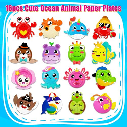 16 Pack Arts and Crafts for Kids Toddler DIY Animal Paper Plate Art Gifts - style: ocean