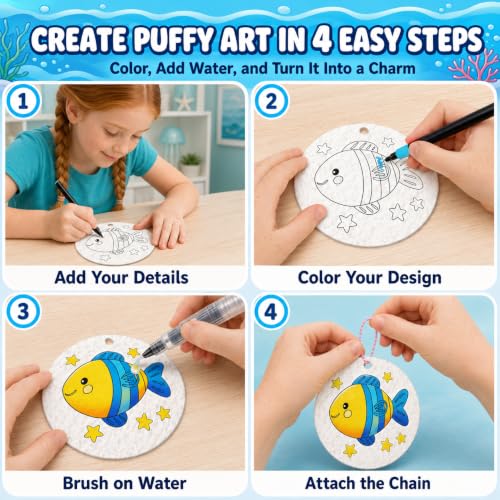 MZYTOZA Magic Foam Texture Painting Kit - 3D Art Craft Magic Puffs Paint Kit, 15 Mess-Free Paint by Number Craft for Kids (Blue) - color: Blue