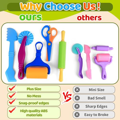 Dough Play Tools Sets for Kids, 22pcs Clay and Dough Accessories for Toddlers with Storage Box, Silicone Mat, Rolling Pins, Safety Scissors, Mini Knife,3D Dino & Animal Molds, Gift for Boys Girls