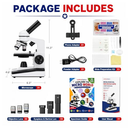 Microscope for Adults Students, 40X-2000X Metal Microscope Kit