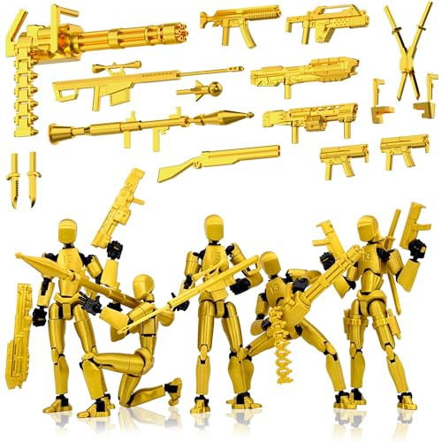 Gatling Gun Titan 13 Action Figure Set【Assembled】, Robot T Action Figure 3D Printed Dummy 13 Action Fidget Toys Figure Articulated, Lucky 13 for Collectors Desktop Decorations (5-Pack) - color: 5 Gold