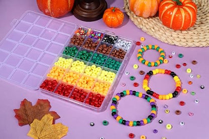 XIANNVXI 10Colours Fall Pony Letter Beads Set Friendship Bracelet Making 500pcs Red Orange Yellow Green Brown Pony Beads Bulk - color: Fall