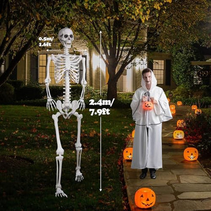 7.9ft Halloween Giant Skeleton, Tall Outdoor Skeleton with Full Body Posable Joints, Scary Plastic Large Skeleton for Halloween Haunted House Spooky Scene Decorations - size: 1p 7.9ft