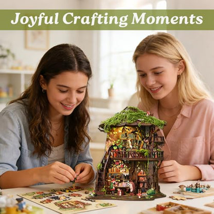 Music Park Book Nook for Adults, 3D Wooden Puzzle Forest Treehouse with LED - color: Forest Treehouse