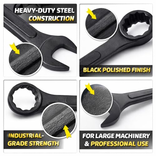 Jumbo Combination Wrench Set, SAE 2-1/8'', 2-1/4'', 2-3/8'', and 2-1/2'' Extra Large 4-Piece Open-End Wrench Set, Storage Bag Included, Black Oxide Finish - color: Sae - 4 Piece
