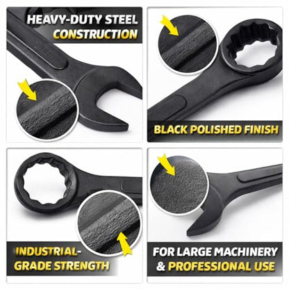 Jumbo Combination Wrench Set, SAE 2-1/8'', 2-1/4'', 2-3/8'', and 2-1/2'' Extra Large 4-Piece Open-End Wrench Set, Storage Bag Included, Black Oxide Finish - color: Sae - 4 Piece