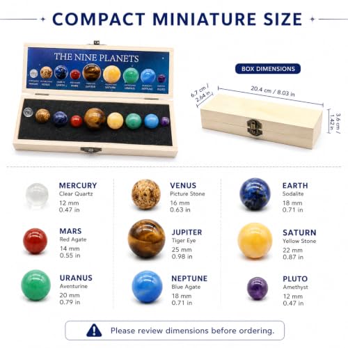 9 Planets Solar System Gemstone Set with Wooden Display Box