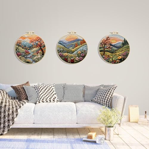 SCECALA 3 Pack Mountain Tree Landscape Embroidery Kit - color: Orange
