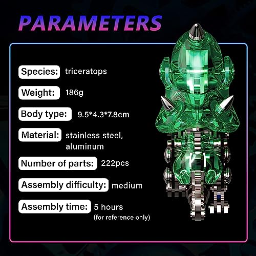 FILASLFT 3D Metal Puzzles for Adults,Mechanical Dinosaur Model Triceratops - color: B4-triceratops-green