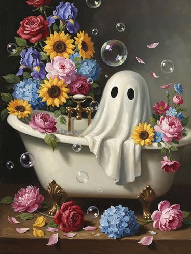 Halloween Diamond Art Kits for Adults,Ghost Bathing in Flower 12 x 16 Inch - color: Ghost, size: 11.8x15.7in(30x40cm)