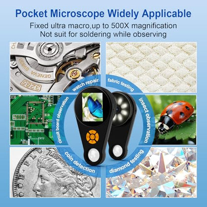 Handheld Digital Microscope for Kids Adults, Portable Microscope with 2.0" HD Screen, Collector Pocket Jewelers Loupe, 500X Coin Microscopes Magnifying Glass, Children Science Educational Fun Gift