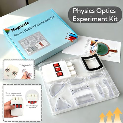 Magnetic Physics Optical Experiment Kit with Adjustable Triple Laser Source, Prisms, Reflectors, Educational Lab Equipment for Light Refraction and Reflection Experiments,Teaching Supplies