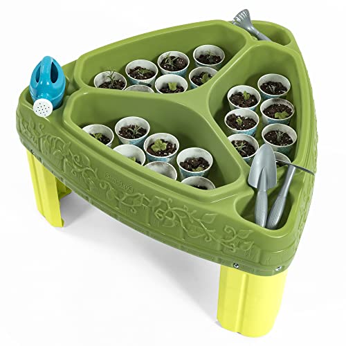 Simplay3 Seed to Sprout Raised Garden Planter, Kids Outdoor Kit with Garden Tools for Growing Flowers or Vegetables, Green, Made in USA
