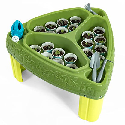 Simplay3 Seed to Sprout Raised Garden Planter, Kids Outdoor Kit with Garden Tools for Growing Flowers or Vegetables, Green, Made in USA