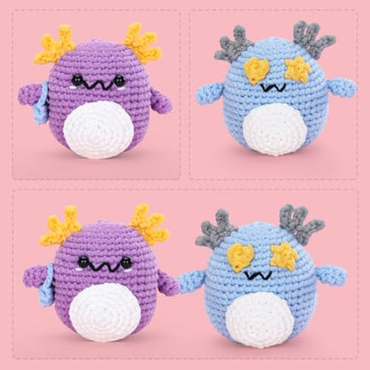 CrochetBox 2 PCS Axolotl Crochet Kit for Beginners, Adults and Teen - color: 2 PCS Axolotl