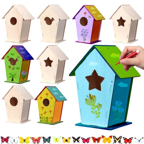 Outus 12 Pcs 5 × 7 Inch DIY Wooden Birdhouse Kit for Kids, Vintage - style: Vintage