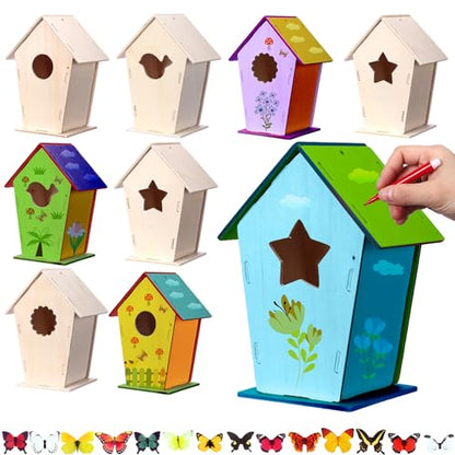 Outus 12 Pcs 5 × 7 Inch DIY Wooden Birdhouse Kit for Kids, Vintage - style: Vintage