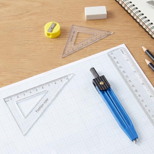 7Pcs Geometry Tool Protractor and Compass Set 12Inch Plastic Ruler
