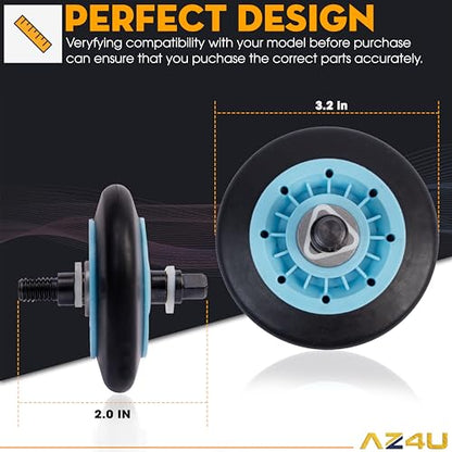 AZ4U For Samsung DV210AEW/XAA DV218AEW/XAA DV330AEW/XAA DV209AEW/XAA DV218AEB/XAA DV328AEW/XAA DV350AEW/XAA DV40J3000EW/A2 DV45H7000EW/A2 DV50K8600EV/A3 DV48H7400EW Dryer Drum Support Roller (4PC) - size: Drum Roller x 4Pcs